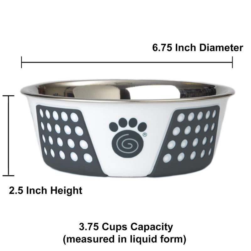 PetRageous 15001 Fiji Stainless Steel Non-Slip Dishwasher-Safe Dog Bowl 3.75-Cup Capacity 6.75-inch Diameter 2.5-inch Tall for Medium and Large Dogs, White and Slate Blue - Image 2